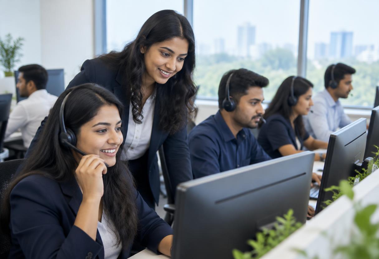 Telecalling team handling banking support calls